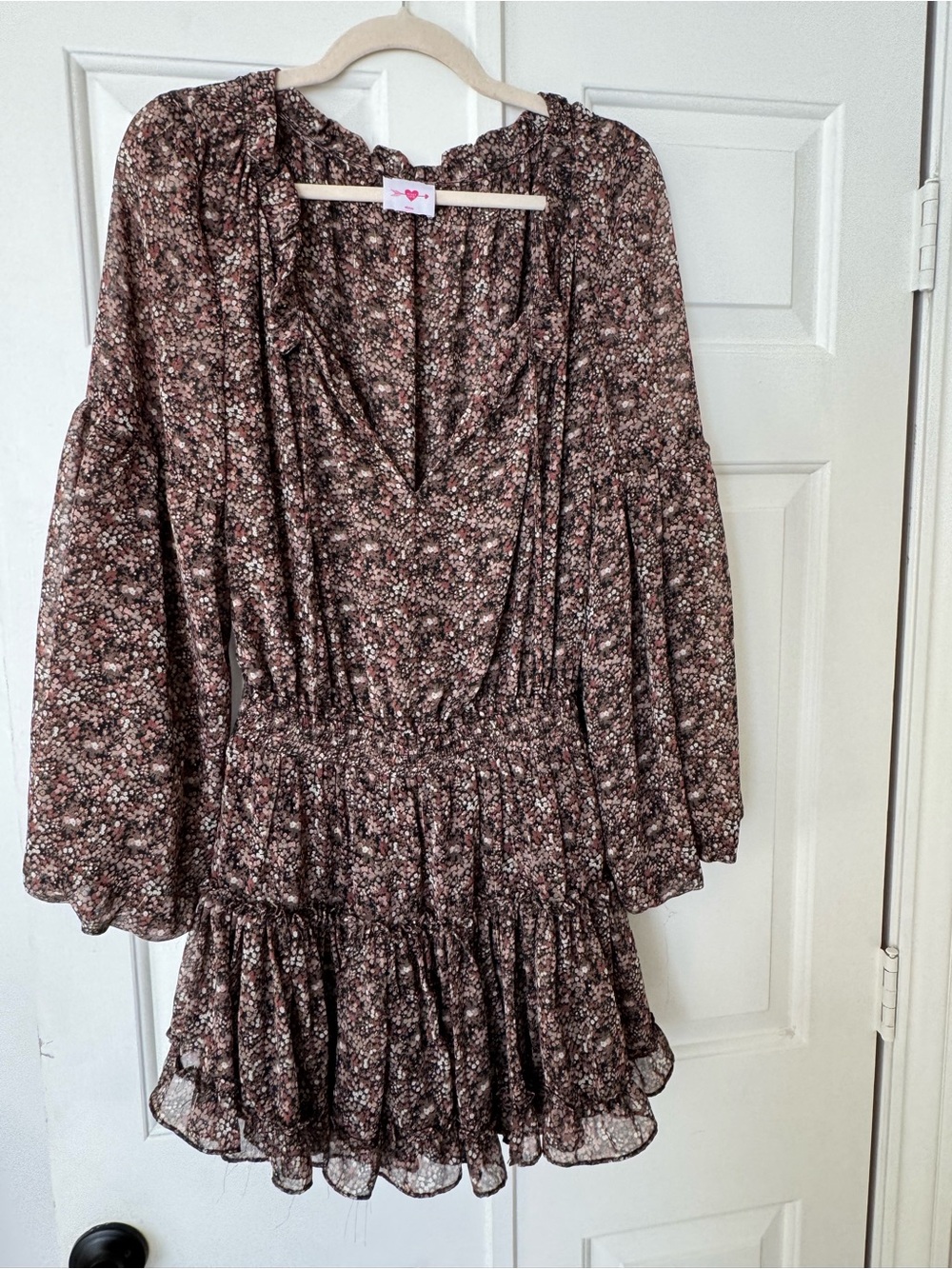 Buddy Love Brown Floral Long-Sleeve Tiered Mini Dress